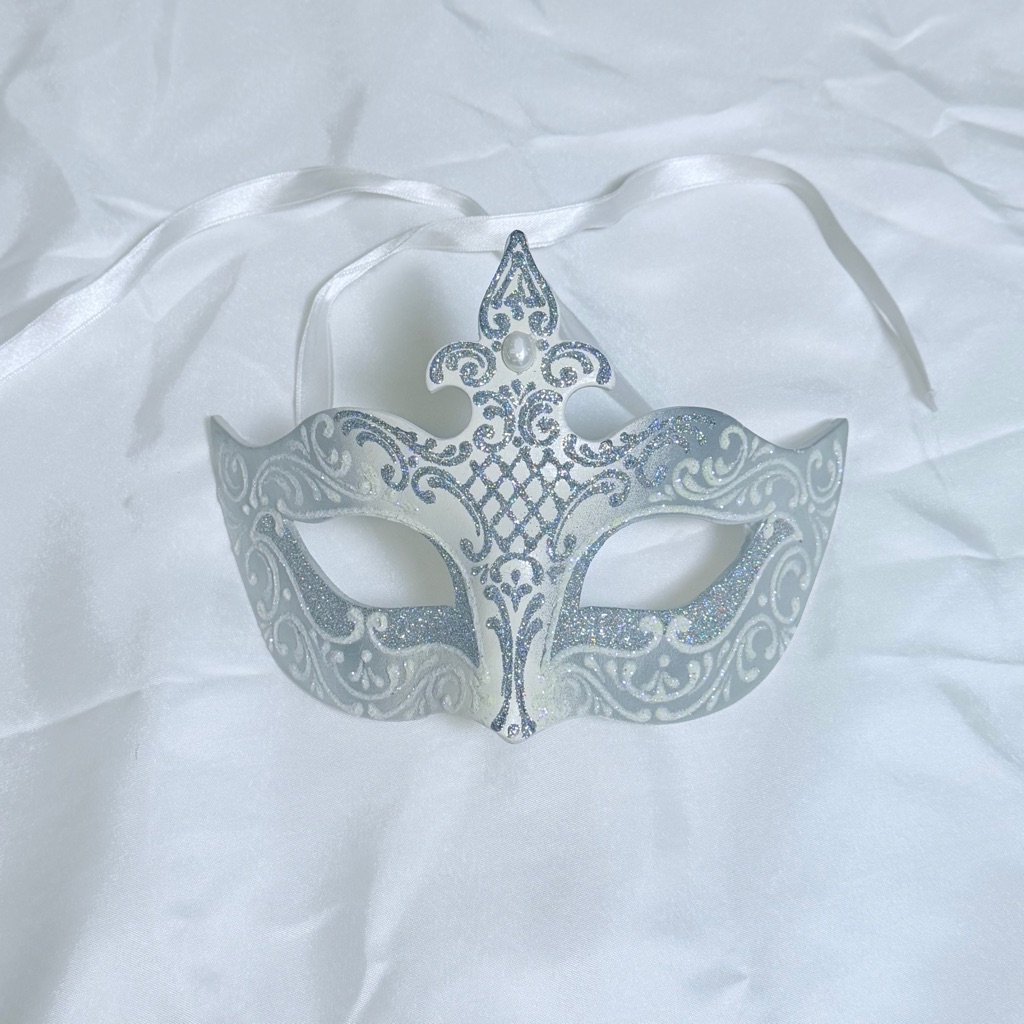 Venetian Masquerade Mask Handmade In Venice Italy | Silver White Glitter
